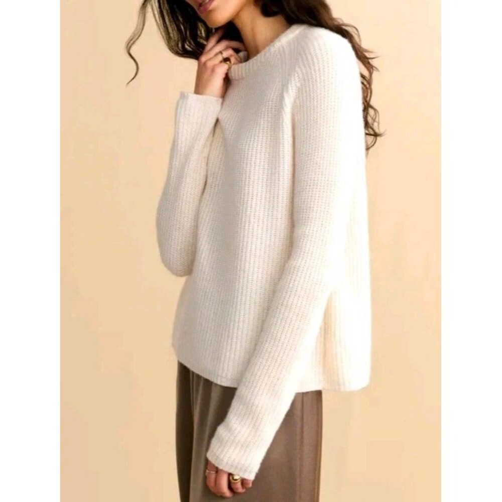 Jenni Kayne S Iconic 100% CASHMERE Fisherman Sweater $425 Ivory Neutral Classic